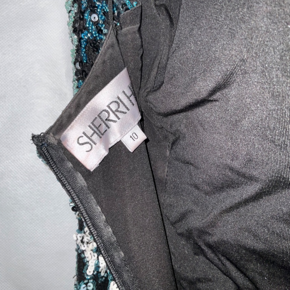 Sherry Hill fringe sequin dress , black/green, sz 10 - Picture 5 of 8